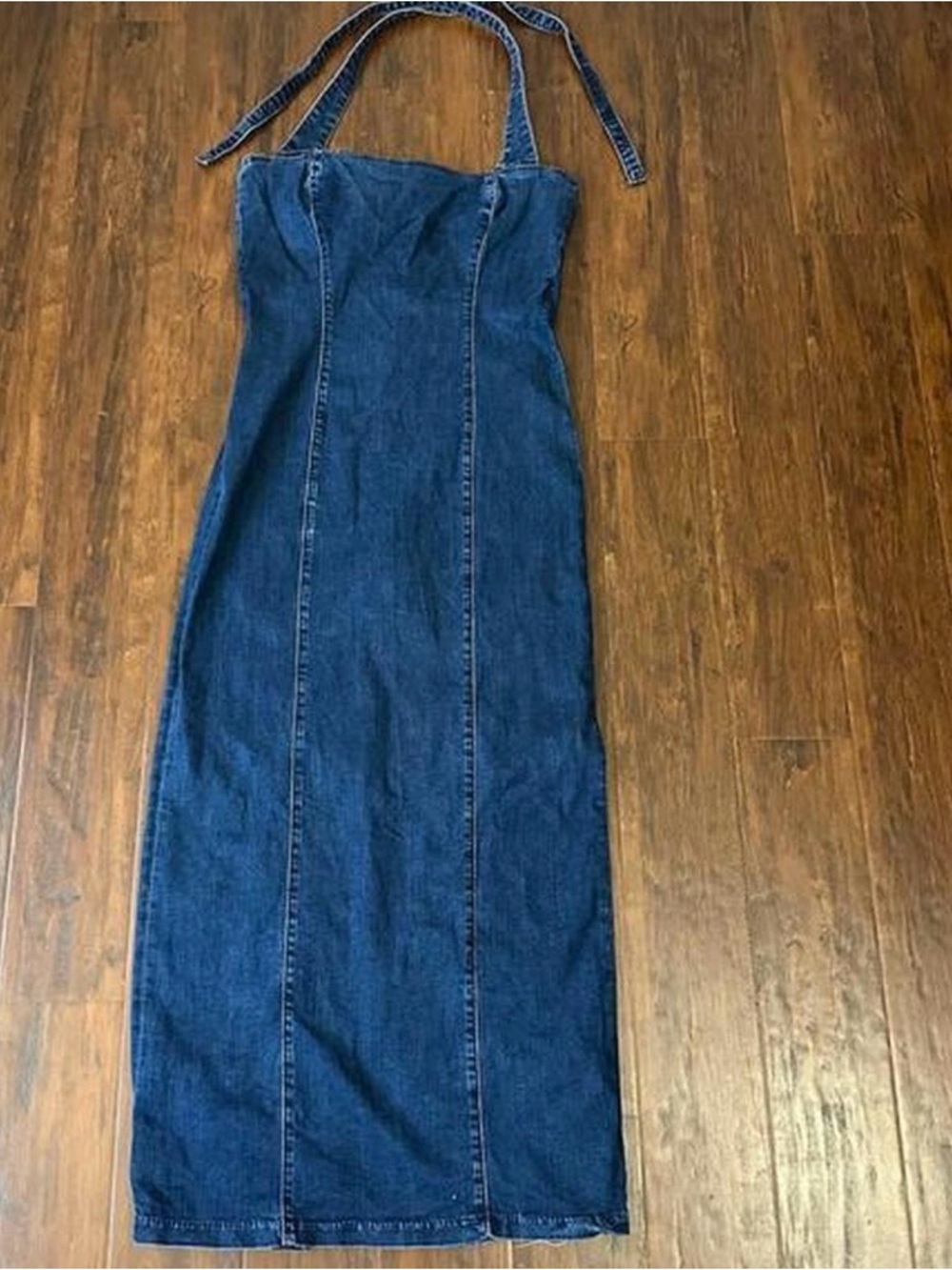 Reformation Navy Halter Denim Midi Dress - Picture 3 of 5